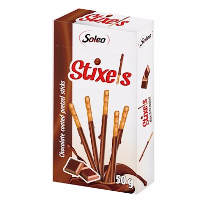 SOLEO MILK CHOCOLATE COATED PRETZEL STICKS 50G