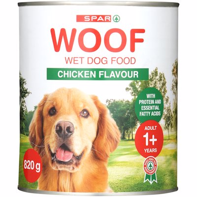 SPAR WOOF DOG FOOD CHICKEN FLAVOUR 820G