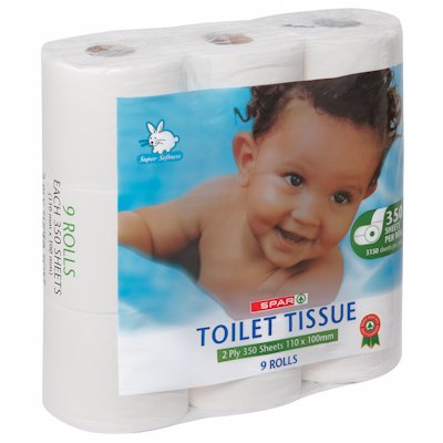 SPAR TOILET TISSUE WHITE 2 PLY 9'S