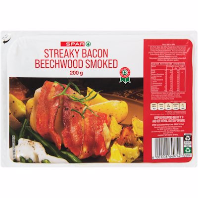 SPAR STREAKY BACON BEECHWOOD SMOKED 200GR