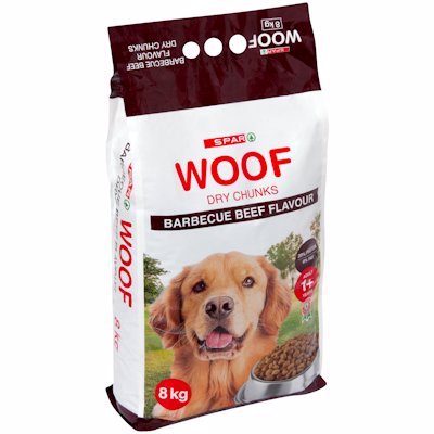 SPAR WOOF CHUNKS BARBECUE BEEF FLAVOUR 8KG