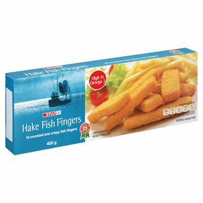 SPAR HAKE FISH FINGERS CRUMBED 400GR