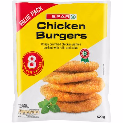 SPAR CRUMBED CHICKEN BURGERS 520GR