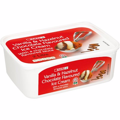 SPAR ICE CREAM VANILLA & HAZELNUT CHOCOLATE 2LT