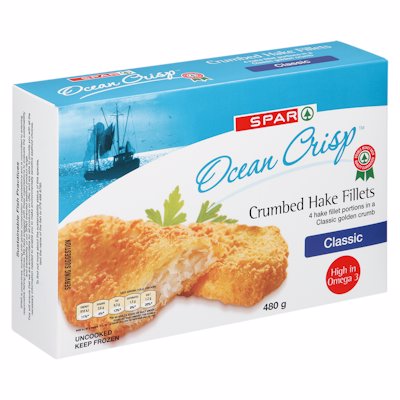 SPAR CRUMBED HAKE FILLETS 480GR