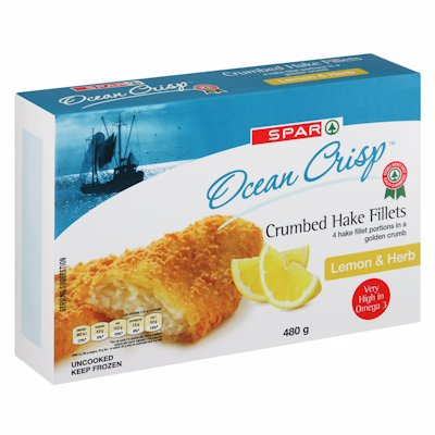 SPAR CRUMBED HAKE FILLETS  LEMON & HERB 480GR