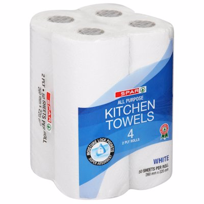 SPAR KITCHEN TOWELS WHITE 2PLY 4'S