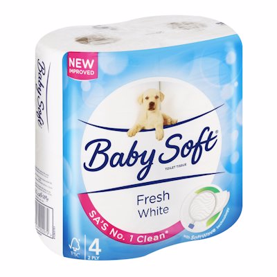 BABYSOFT TOILET TISSUE WHITE 2 PLY 4'S