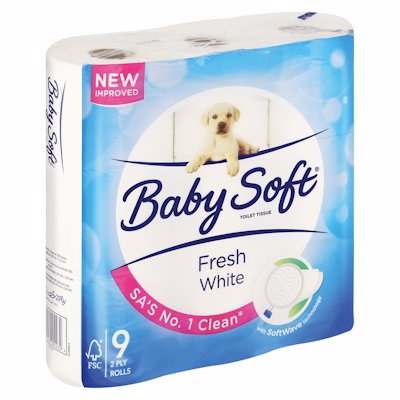 BABYSOFT TOILET TISSUE WHITE 2 PLY 9'S