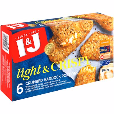 I & J CRUMBED HADDOCK PORTIONS 500G