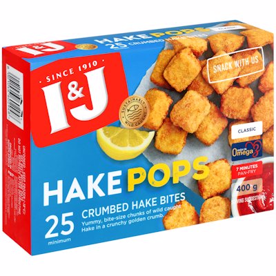 I & J HAKE POPS CRUMBED 400GR