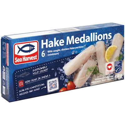 SEA HARVEST 6 HAKE MEDALLIONS 450G