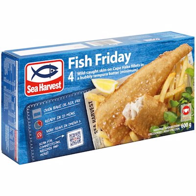 SEA HARVEST 4 FISH FRIDAY HAKE FILLETS 600GR