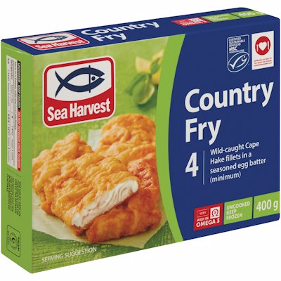 SEA HARVEST 4 COUNTRY FRY HAKE FILLETS 400G