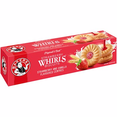 BAKERS STRAWBERRY WHIRLS BISCUITS 200G