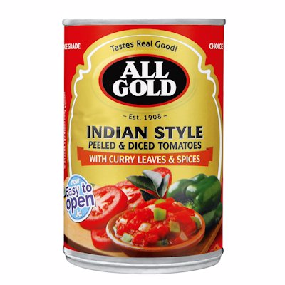 ALL GOLD INDIAN STYLE PEELED & DICED TOMATO 410GR