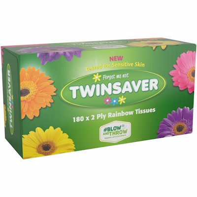 TWINSAVER FACIAL TISSUES RAINBOW 180'S