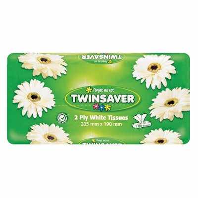 TWINSAVER TISSUES WHITE 2 PLY SOFT PACK 90'S