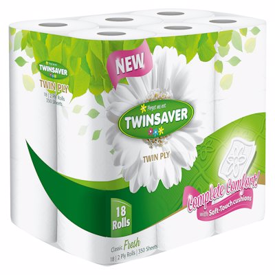 TWINSAVER TOILET TISSUE WHITE 2 PLY 18'S