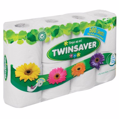 TWINSAVER TOILET TISSUE WHITE 1 PLY 8'S