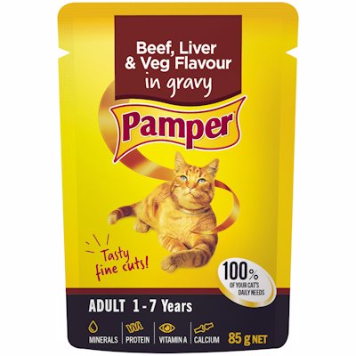 PAMPER BEEF LIVER & VEG FLAVOUR IN GRAVY 85GR