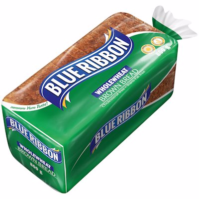 BLUE RIBBON SLICED WHOLEWHEAT BROWN BREAD 800GR