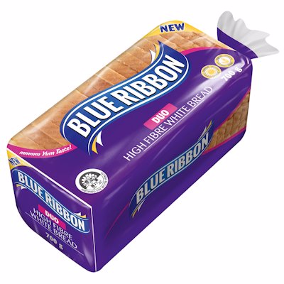 BLUE RIBBON DUO HI FIBRE SLICED WHITE BREAD 700GR