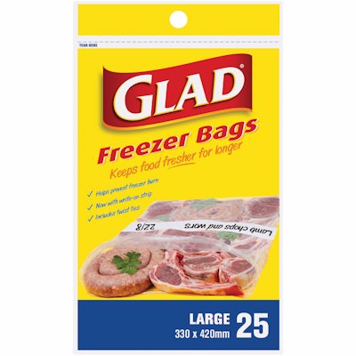 GLAD FREEZER BAGS LRGE 25'S