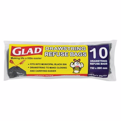 GLAD DRAW STRING REFUSE BAGS 10'S