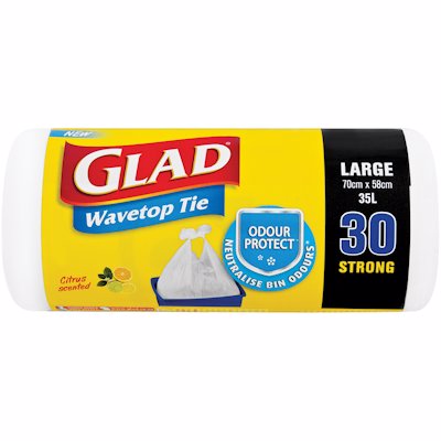 GLAD WAVE TOP BIN BAGS LARGE L 30'S