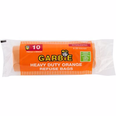 GARBIE HEAVY DUTY REFUSE BAGS ORANGE 10'S