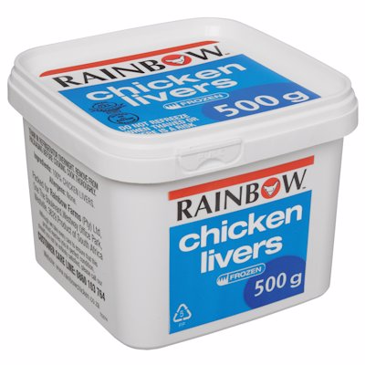 RAINBOW CHICKEN LIVERS IN TUB 500GR