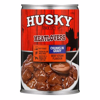 HUSKY CHUNKS IN GRAVY BEEF STEAK FLAVOUR 385GR