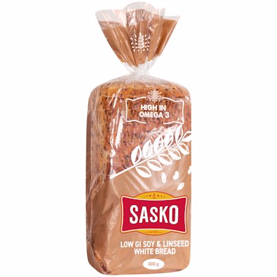 SASKO DUMPY LOW GI SOY LINSEED WHITE BREAD 800G