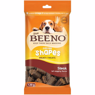 BEENO MEATY TREATS SHAPES STEAK FLAVOUR 120GR