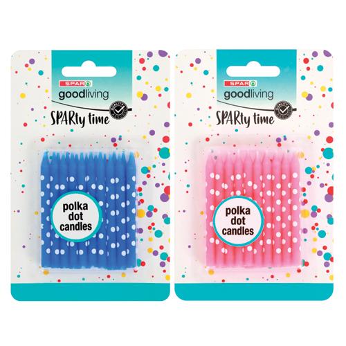 GOOD LIVING CANDLES POLKA DOT BLUE OR PINK 20'S