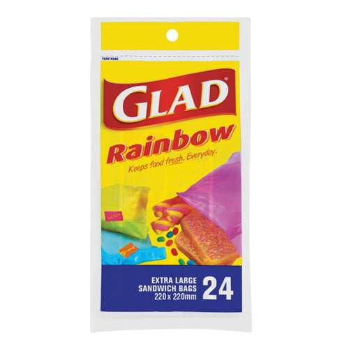 GLAD RAINBOW SANDWICH BAGS EXTRA LARGE 24'S